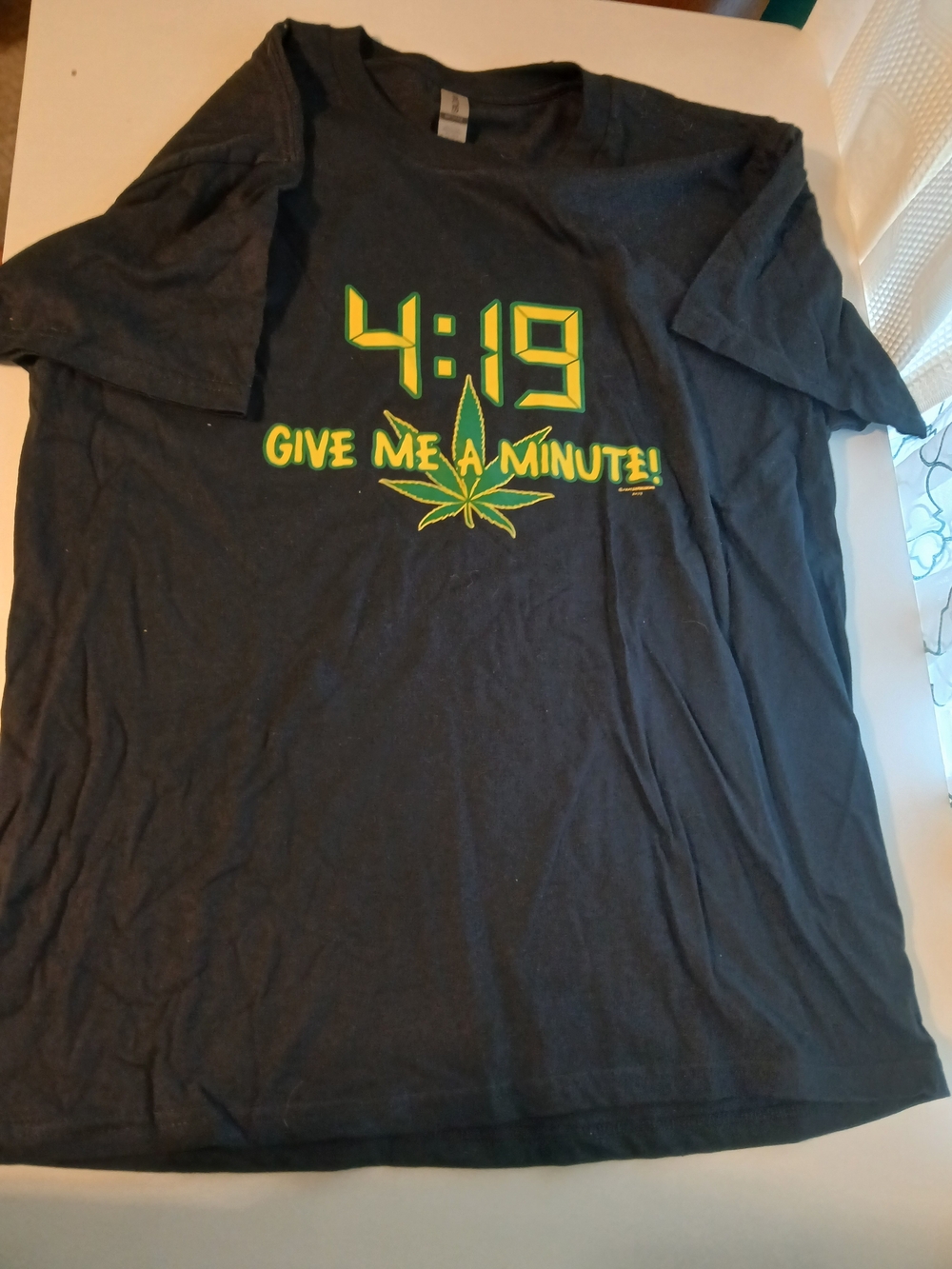 Gildan Black Short Sleeve Tee with Green & Yellow 4:19 Graphic